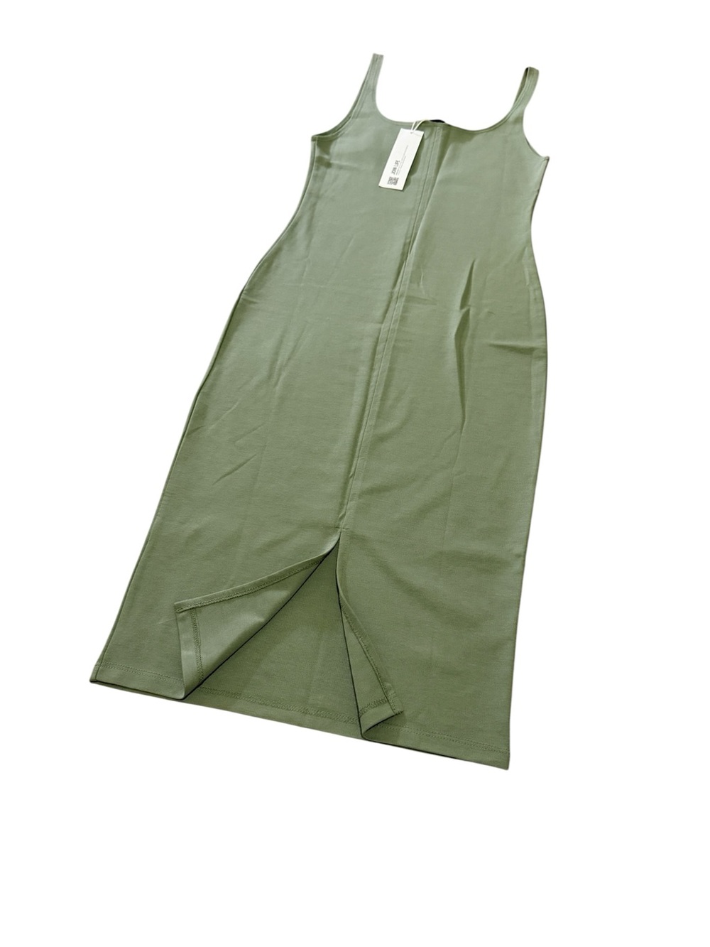 Zara Olive Green Sleeveless Ribbed Midi Dress